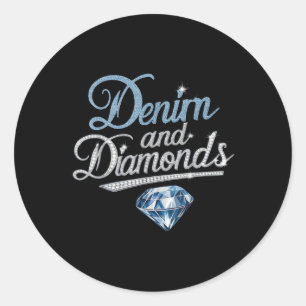 Adesivo Redondo Estilo de Moda Trendy de Denim e Diamantes