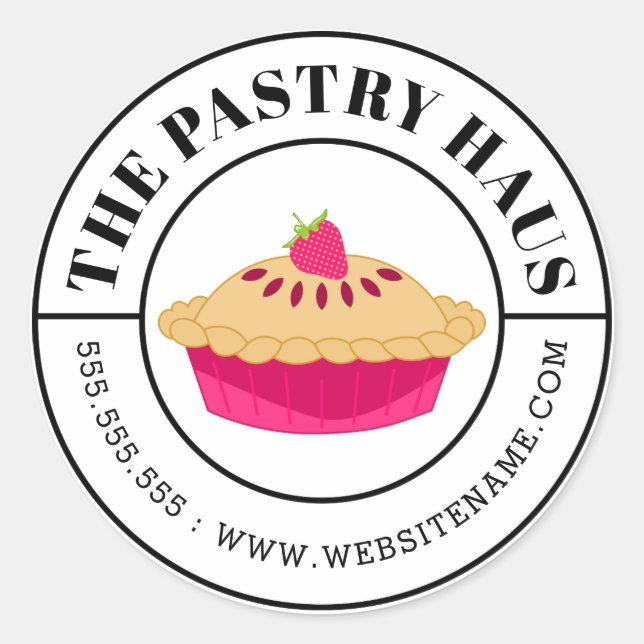 Adesivo Redondo Estilo de Morango Elegante e Texto Curvo (Frente)