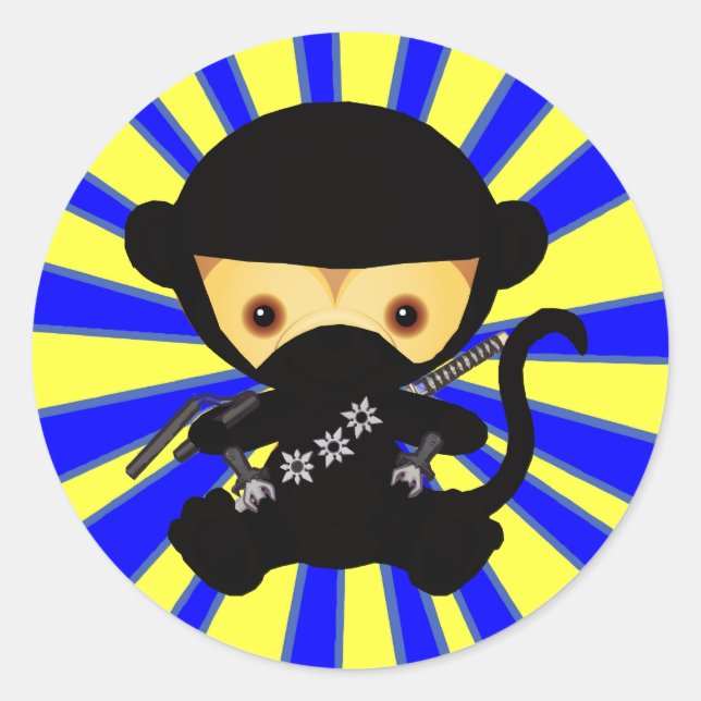 Adesivo Redondo Estilo de Ninja Kawaii do macaco (Frente)