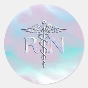 Adesivo Redondo Estilo de Prata RN Caduceus