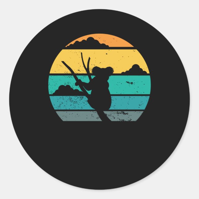 Adesivo Redondo Estilo de Retro Koala | Presente de Urso Koala (Frente)