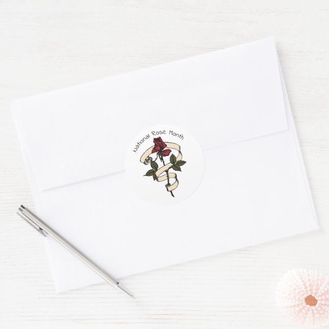 Adesivo Redondo Estilo de Rosa de Tatuagem (Envelope)
