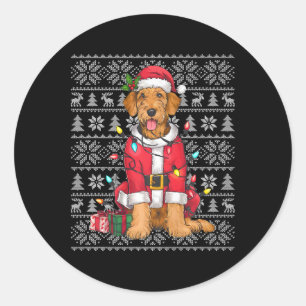 Adesivo Redondo Estilo de Suéter Xmas Papais noeis Feios Airedale