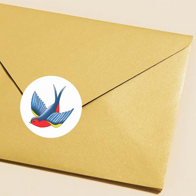 Adesivo Redondo Estilo de Tatuagem de Pássaro Andorinha Tradiciona (Criador carregado)