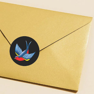 Adesivo Redondo Estilo de Tatuagem de Pássaro Andorinha Tradiciona