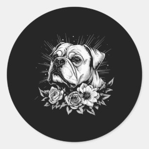 Adesivo Redondo Estilo de Tatuagem Lover Buldogue Cão Retroativo