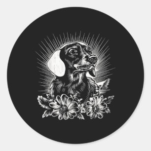 Adesivo Redondo Estilo de Tatuagem Lover Dachshund Retro Cão _1