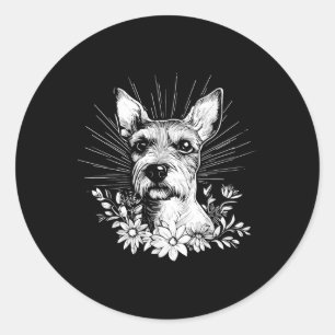 Adesivo Redondo Estilo de Tatuagem Lover Fox Terrier Cão Retroativ