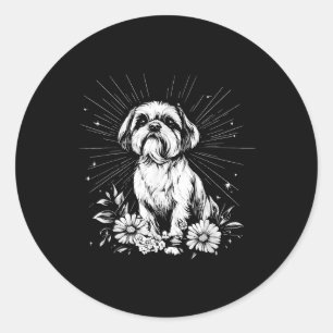 Adesivo Redondo Estilo de Tatuagem Lover Shih Tzu Retro Dog