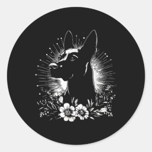 Adesivo Redondo Estilo de Tatuagem por Sobrecarga do Cão Malinois