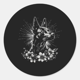 Adesivo Redondo Estilo de Tatuagem por Sobrecarga do Cão Malinois