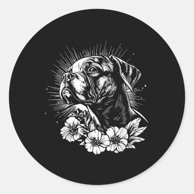 Adesivo Redondo Estilo de Tatuagem Retroativa Boxer Cachorro (Frente)