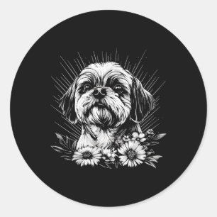 Adesivo Redondo Estilo de Tatuagem Retroativa Shih Tzu Dog Lover