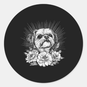 Adesivo Redondo Estilo de Tatuagem Retroativa Shih Tzu Dog Lover _