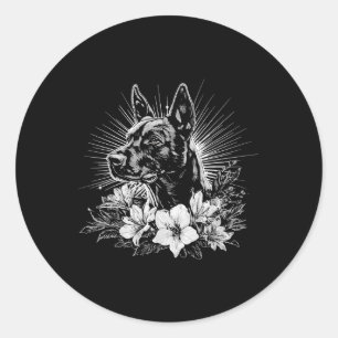 Adesivo Redondo Estilo de Tatuagem Sobrevoando o Cão Retro Belga M