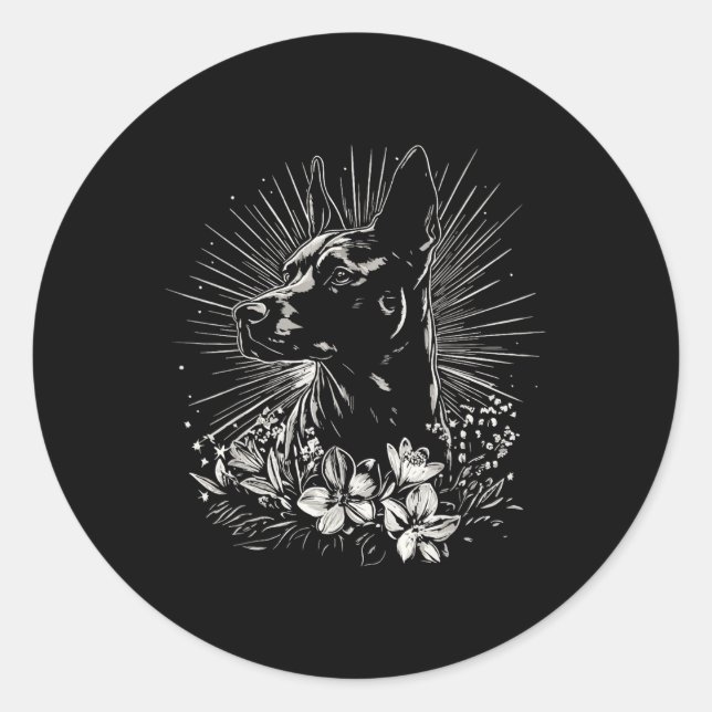 Adesivo Redondo Estilo de Tatuagem Sobrevoando o Cão Retroativo Be (Frente)