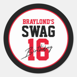 Adesivo Redondo Estilo de Varsidade Swag Vermelha 16 Aniversário