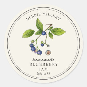 Adesivo Redondo Estilo de vinheta de mirtilo Blueberry jam em bran