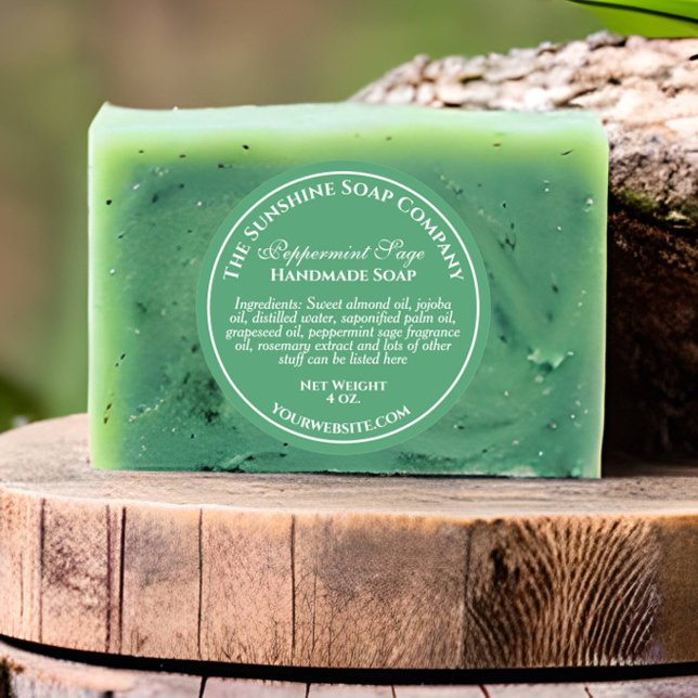 Adesivo Redondo Estilo de vinheta verde com sabão branco (Criador carregado)