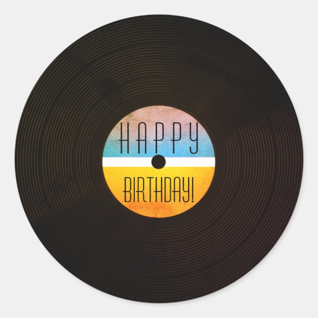 Adesivo Redondo Estilo de vinil da placa de disco musical (Frente)