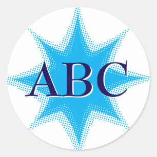 Adesivo Redondo Estilo de Vintage - Estrela Azul Com Monograma Per