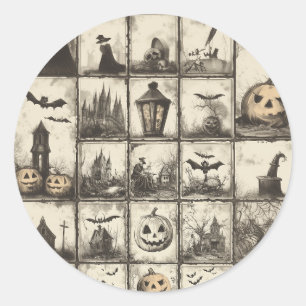 Adesivo Redondo Estilo de Vintage Padrão de Halloween com cor de s