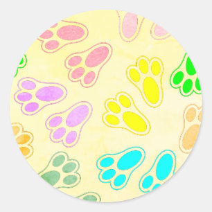 Adesivo Redondo Estilo de Vintagem do Padrão de Pés de Páscoa