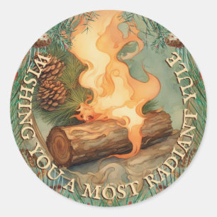 Adesivo Redondo Estilo de Vintagem Radiante Yule Solstício de inve