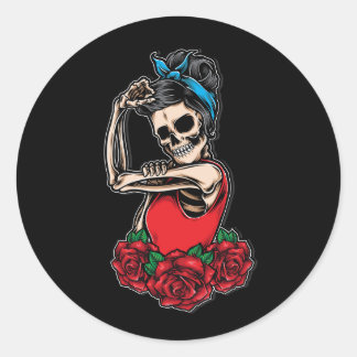 Adesivo Redondo Estilo de vintagem rockabilizável do crânio vetori