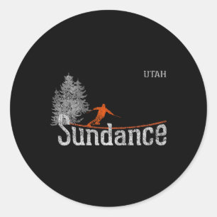 Adesivo Redondo Estilo dos Anos 80 Sundance Utah Esqui Vintage
