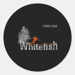 Adesivo Redondo Estilo dos anos 80 Whitefish Montana Esqui Antigo