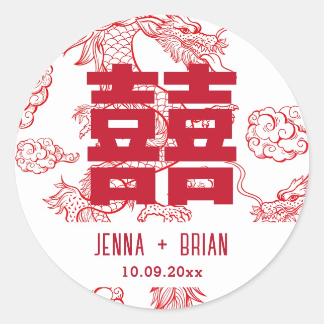 Adesivo Redondo Estilo Dragão Símbolo de Felicidade Dupla Estilo B (Frente)