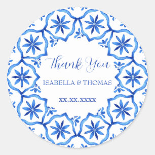 Adesivo Redondo Estilo elegante de chinoiserie Flor Branca Azul