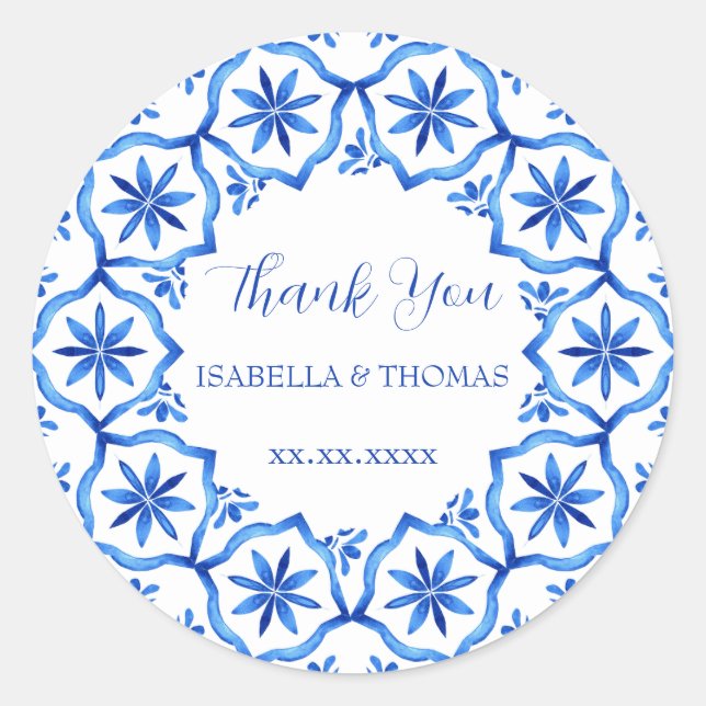 Adesivo Redondo Estilo elegante de chinoiserie Flor Branca Azul (Frente)