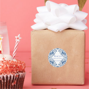 Adesivo Redondo Estilo elegante de chinoiserie Flor Branca Azul