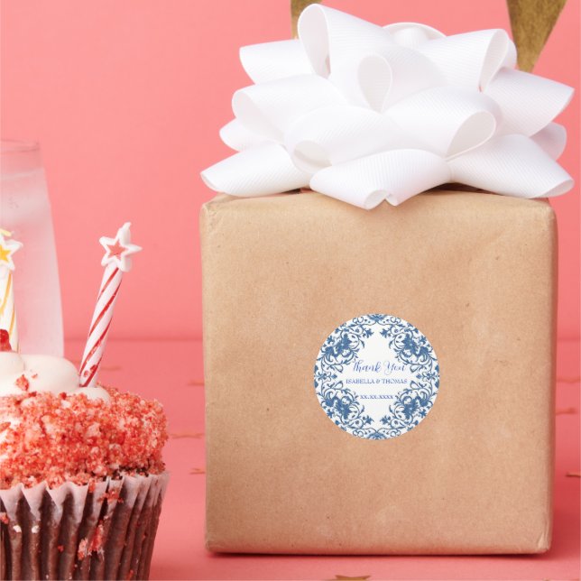 Adesivo Redondo Estilo elegante de chinoiserie Flor Branca Azul (Festa)