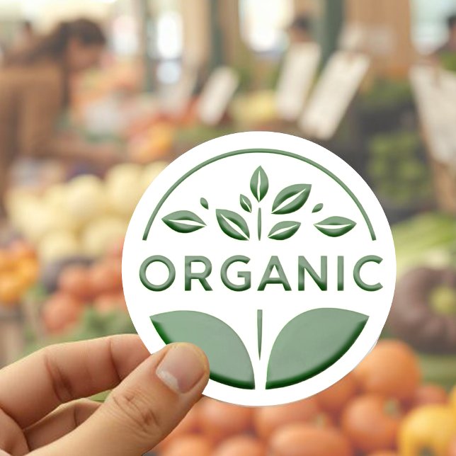 Adesivo Redondo Estilo Emboscada Moderno Rótulo Orgânico Folha Ver (Criador carregado)