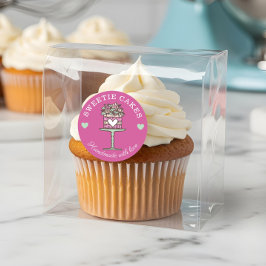 Adesivo Redondo Estilo Floral Bolo e Logotipo de Suporte Rosa