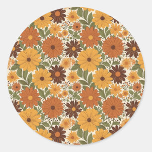 Adesivo Redondo estilo floral/flor vintage dos anos 70