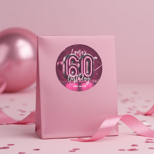 Adesivo Redondo Estilo Glam Vibrante Rosa Neon Luz Aniversário de 