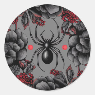 Adesivo Redondo Estilo gótico de design de Aranha Floral