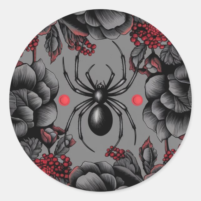 Adesivo Redondo Estilo gótico de design de Aranha Floral (Frente)