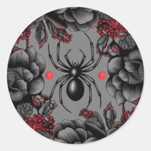 Adesivo Redondo Estilo gótico de design de Aranha Floral