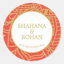 Adesivo Redondo Estilo Indiano Casamento Moderno Dourado Laranja