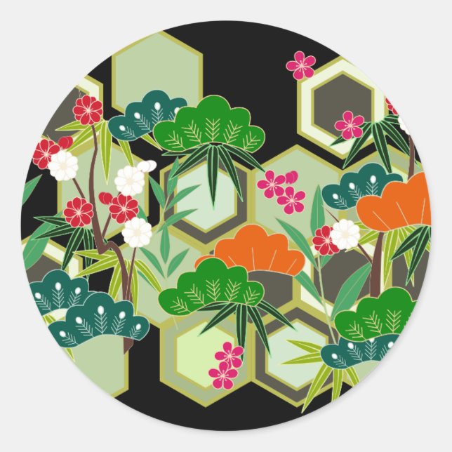 Adesivo Redondo Estilo Japonês do Dia do ano novo (Frente)