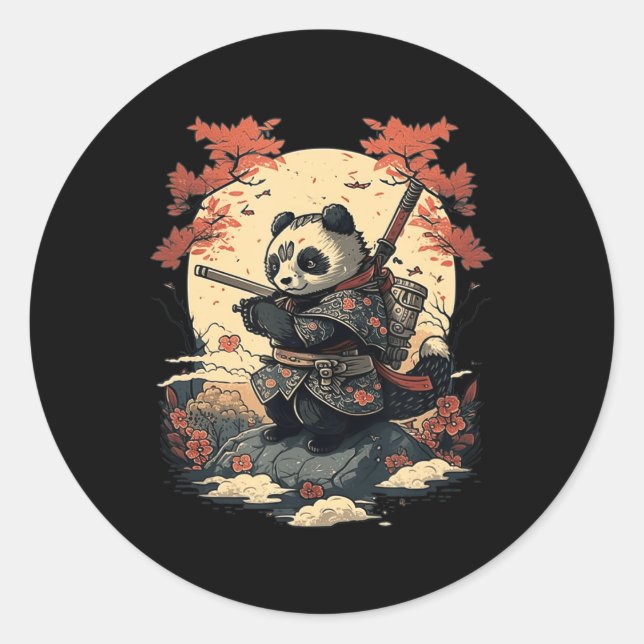 Adesivo Redondo Estilo japonês Samurai Anime Panda (Frente)