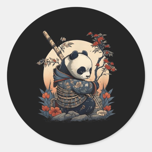 Adesivo Redondo Estilo japonês Samurai Anime Panda (Frente)