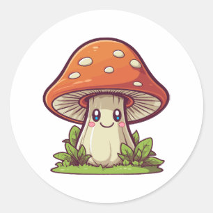 Adesivo Redondo Estilo kawaii fofo, procura de cogumelos