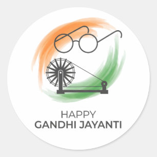 Adesivo Redondo Estilo Minimalista Feliz Gandhi Jayanti Gráfico Ve
