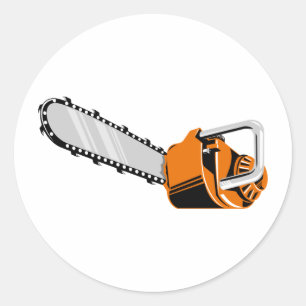 Adesivo Redondo estilo retrô de motosserra